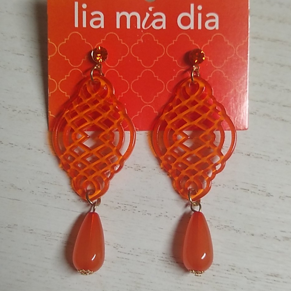 😻 3 For $15 Orange Lucite Bling Stud Dangles